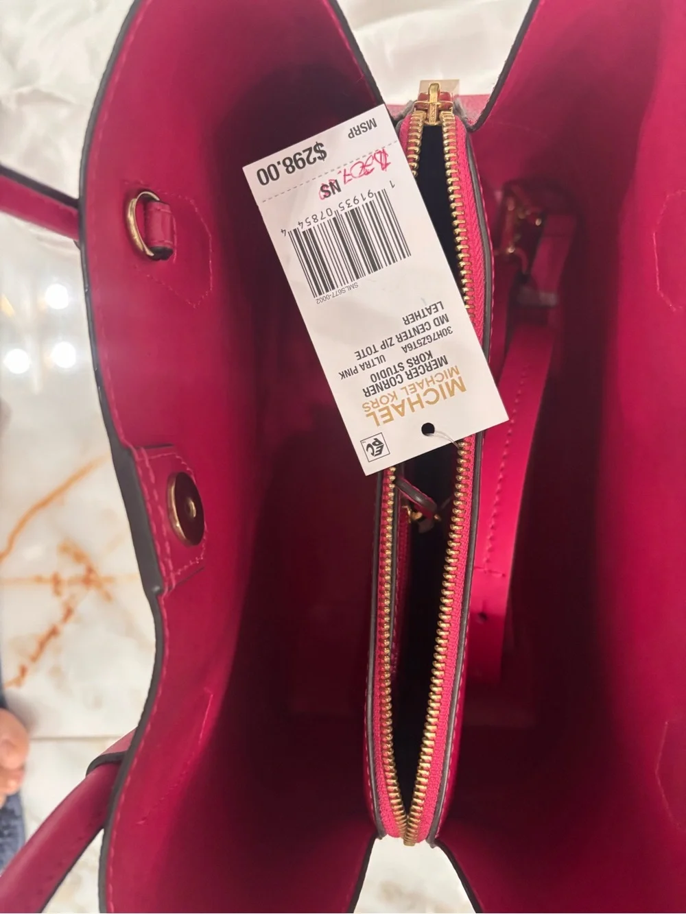 Michael Kors Hot Pink Leather Tote with Gold Padlock